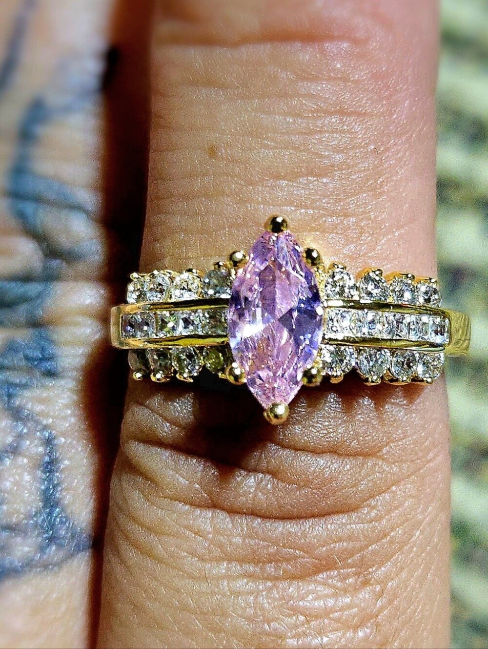 18K Gold Filled Light Pink Marquise-Cut Triple-Row Band Ring